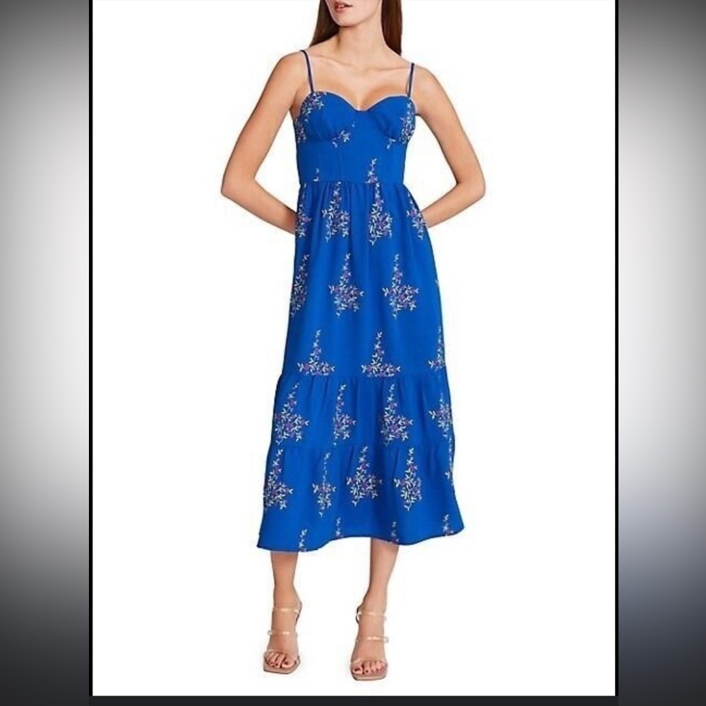 Betsey Johnson Floral Sweetheart-Bustier Tiered Midi Dress size 6 embroidered - Picture 1 of 9